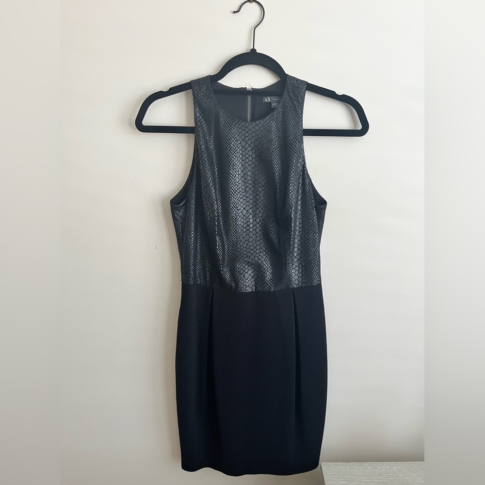 Black Armani Exchange Dress with Snakeskin Print. Size 0P